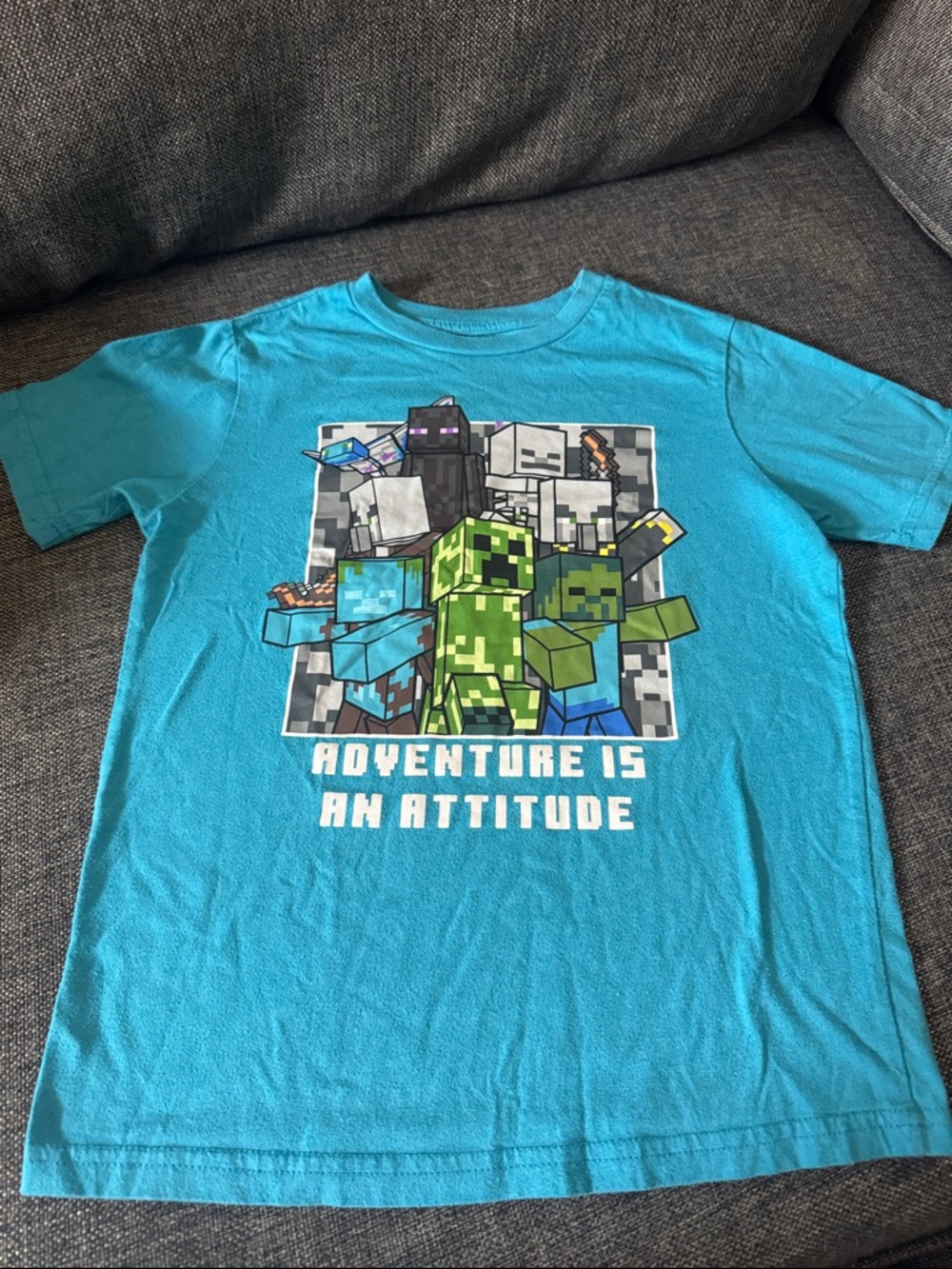 Minecraft Kids' Short Sleeve Tee - Blue - Adventure Is An Attitude